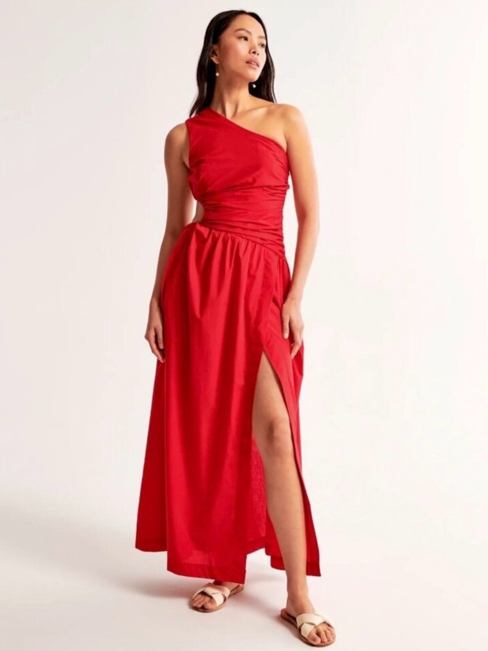 Abercrombie & Fitch Red One Shoulder Cutout Maxi Dress MP Medium Petite